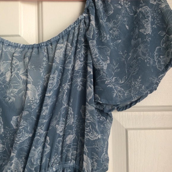 NWOT Altar'd State Dusty Blue Floral Dress with Tiered Skirt - Picture 8 of 8